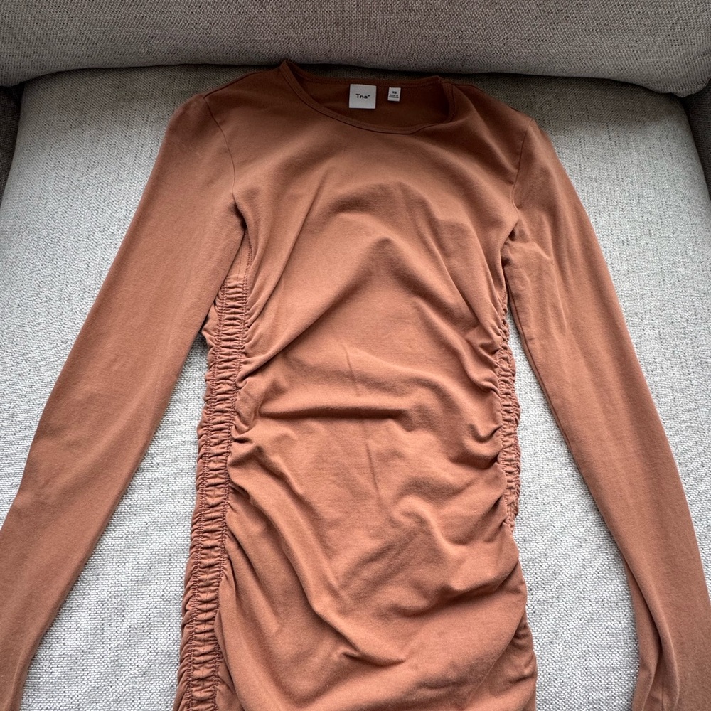 Aritzia Brown Long Sleeve Ruched Mini Dress